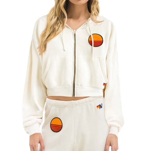 Aviator Nation Tops - Aviator Nation SUNSET PATCH RELAXED CROPPED ZIP HOODIE
